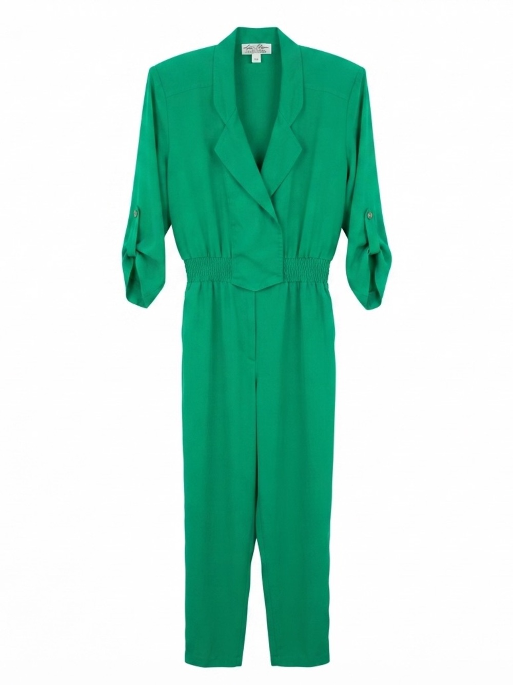 Vintage 80s/90s Emerald Green "Power" Jumpsuit MEDIUM Silky